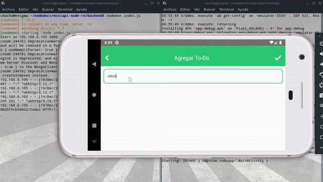 Demo miniApi Nodejs con MongoDB (Docker) + React Native App cliente смотреть онлайн