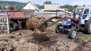 Загрузка навоза! Т-40АМ с самодельным куном!