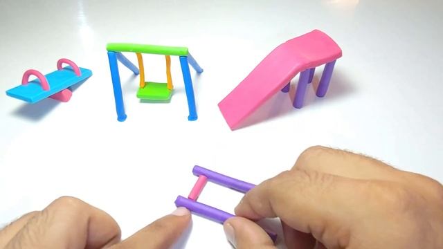DIY How to Make Miniature Polymer Clay Playground Set with Swing| Family Fun Play, Slide, Basketbal