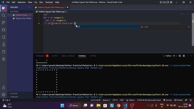 Hollow Star Pattern of Square Shape in Python | How to Print Hollow Square Pattern in Python ? #2
