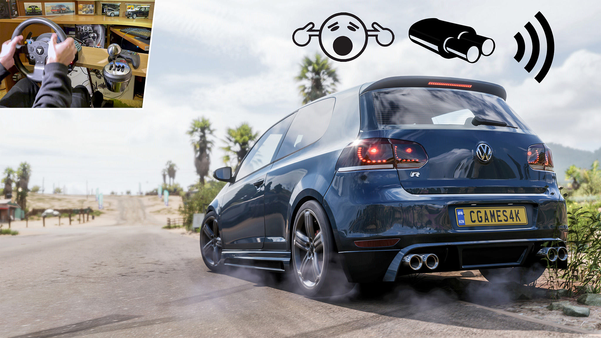 Громкий звук выхлопа - Volkswagen Golf R (AWD), Game Forza horizon 5, Race Games Car Thrustmaster