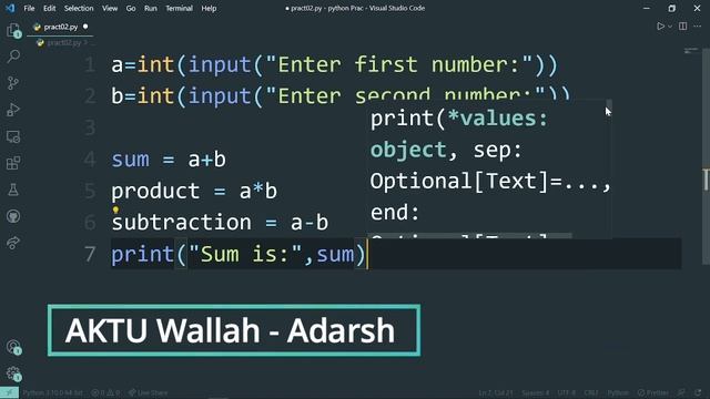 Calculate sum product and difference || python practical program