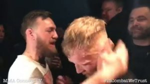 Conor McGregor congratulates Paddy Holohan after his Superfight at Cage Legacy 7