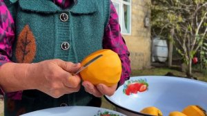 Fresh Persimmon from the Garden in the Village! Sweet Cake for the Whole Family