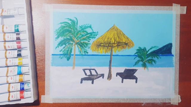 Draw a beach with the sea | Нарисуйте пляж с морем | رسم شاطئ البحر