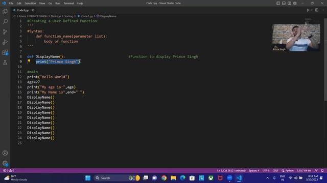 How to create user-defined function in Python? | Use of def Keyword | Python Tutorials For Beginner
