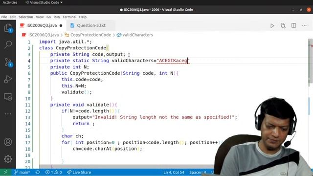 Security Code Validation | ISC Computer Science Practical | 2006 | Q3 | SOLVED | Java