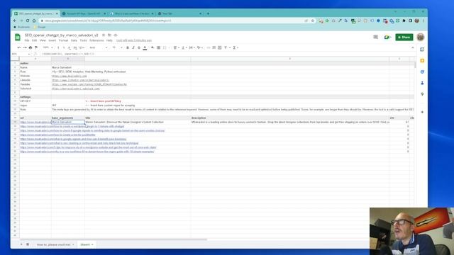 Chat GPT SEO template with Google Sheet for Metatags