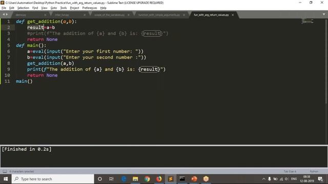 75.Complete Python Basics for Automation - Functions with arguments and Return value