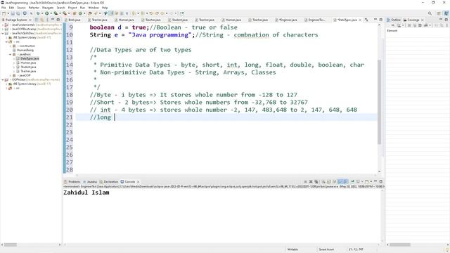 DATA TYPES IN JAVA
