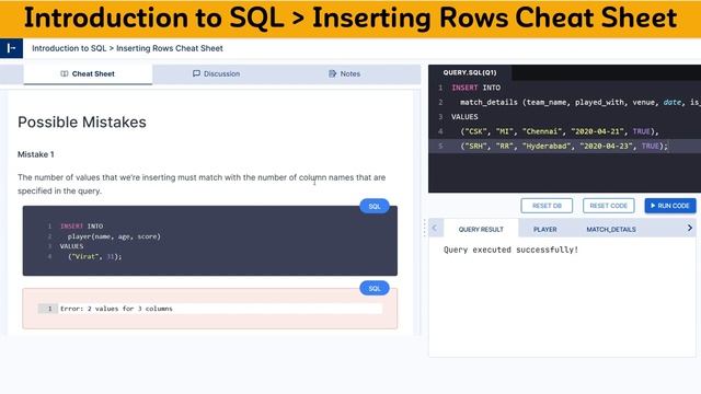 Introduction to SQL | Inserting Rows Cheat Sheet | SQL | NxtWave | CCBP 4.0