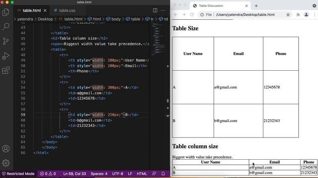 HTML Basics: Resize tables, row, columns | HTML | Let's Learn