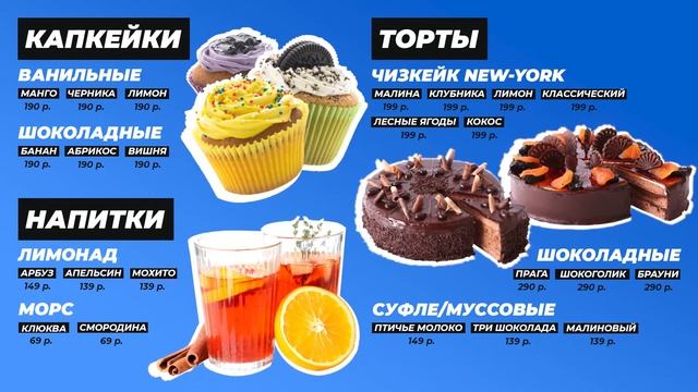 Анимация цифрового меню для кафе и фаст-фуда