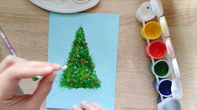 Новогодний рисунок для детей. Рисунок ватными палочками. смотреть онлайн