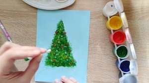 Новогодний рисунок для детей. Рисунок ватными палочками.