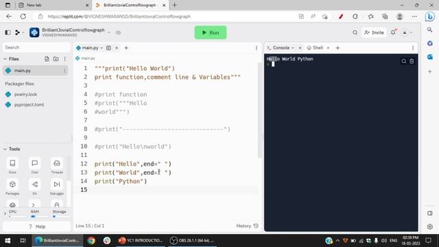 PYTHON PRINT FUNCTION COMMENT LINE & VARIABLE TAMIL