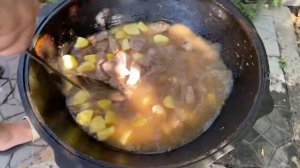 Узбекская шурпа в казане/Как приготовить шурпу/Шурпа на костре?