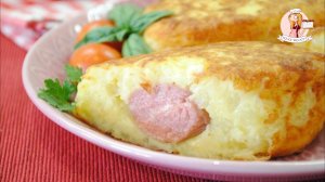 СОСИСКИ в КАРТОФЕЛЬНОМ ПЮРЕ, жаренные на сковороде - рецепт картофельных пирожков с сосисками