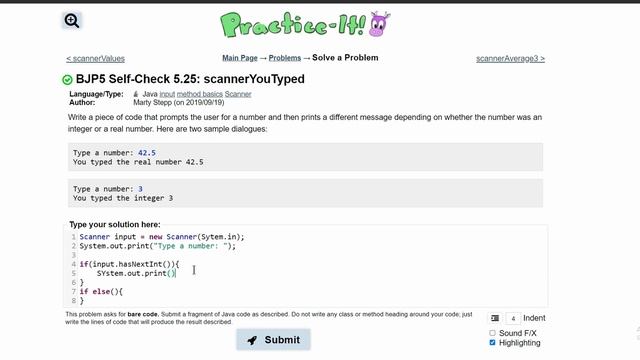 Java Practice It || 5.25 scannerYouTyped || Scanner, input, if/ else statement смотреть онлайн