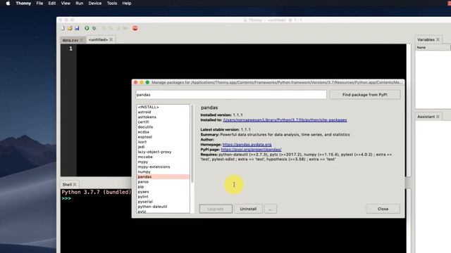 install pandas in Thonny IDE смотреть онлайн