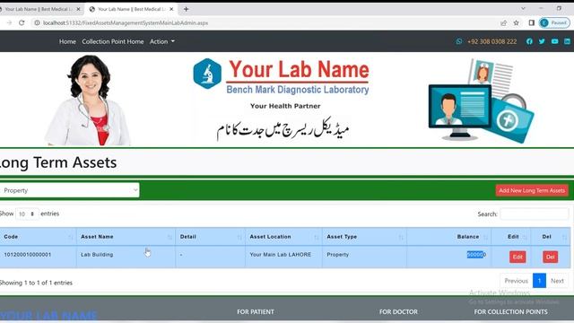 Reportoo Long Term Assets Account open by Admin Main Lab - Pathology Lab Reporting online Software