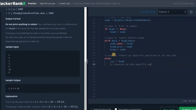 120 - Inserting a Node into a Sorted Doubly Linked List | Linked List | Hackerrank Solution | Pytho