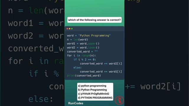 what is the correct answer of this program? #python #coding #runcodes