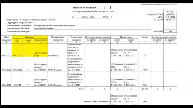 Как заполнить журнал по исправлению ошибок прошлых лет