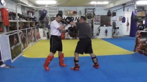 Защита от ударов ногами. Контратака. Отработка в парах.