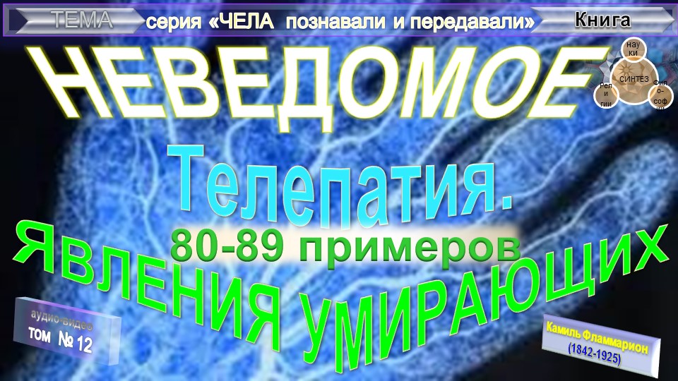 (12)ТЕЛЕПАТИЯ.ЯВЛЕНИЯ УМИРАЮЩИХ-книга НЕВЕДОМОЕ французского астронома К.Фламмариона (1842-1925)