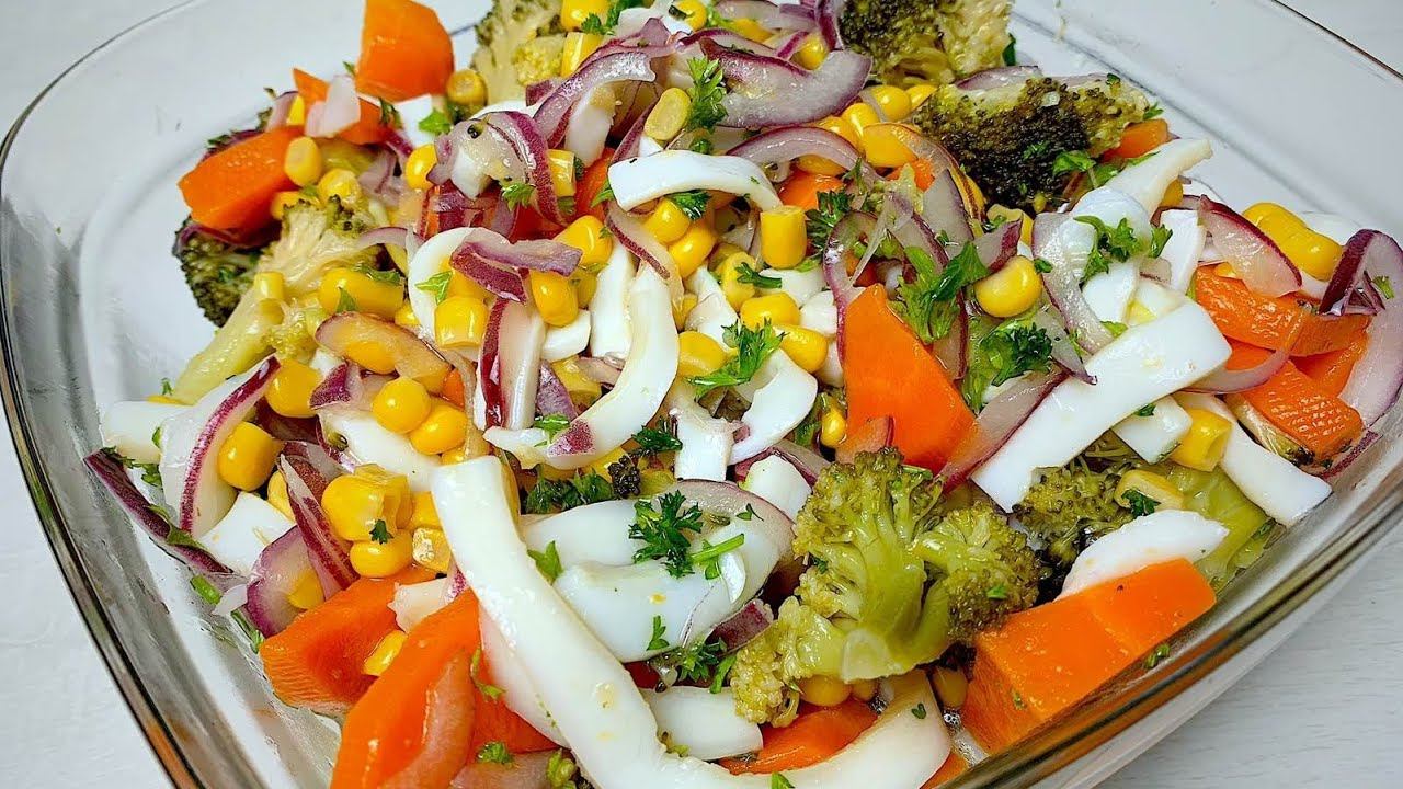 ОБЯЗАТЕЛЬНО ПОПРОБУЙТЕ! Очень вкусный салат с Кальмарами и Брокколи