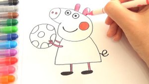 Раскраска для детей СВИНКА ПЕППА Как нарисовать ПЕППУ с мячом из мультика Peppa Pig | Merry Nika