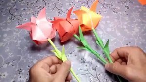 ? Origami flowers, lily and tulip. How to make flowers from A4 colored paper. Paper crafts