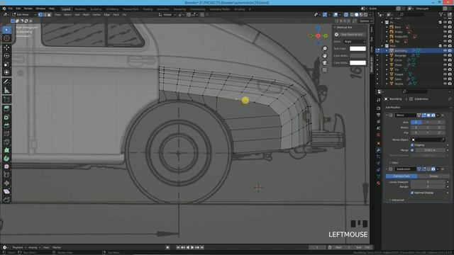 Blender 3d Моделирование автомобиля Победа М20 #13. Крылья. Задние.