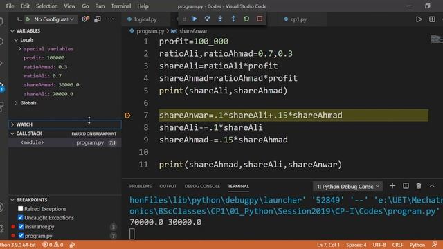 [Python Programming Basics to Advanced] : Debugging in Visual Studio Code | Pre Lab 06