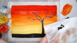 Как нарисовать закат гуашью. Рисуем дерево