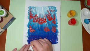 Золотая осень. Рисунок гуашью и ватными палочками. Осенние поделки для детей.