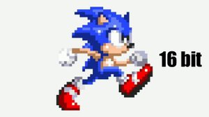 Sonic in 0.25 bits, 0.5 bits, 1 bit, 2 bits, 4 bits, 8 bits, 16 bits, 32 bits, 64 bits, 128 bits.