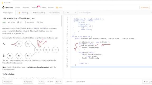 LeetCode Top Interview Questions Series |Intersection of Two Linked Lists | Java смотреть онлайн