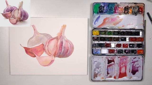 Рисуем чеснок акварелью. Лессировка