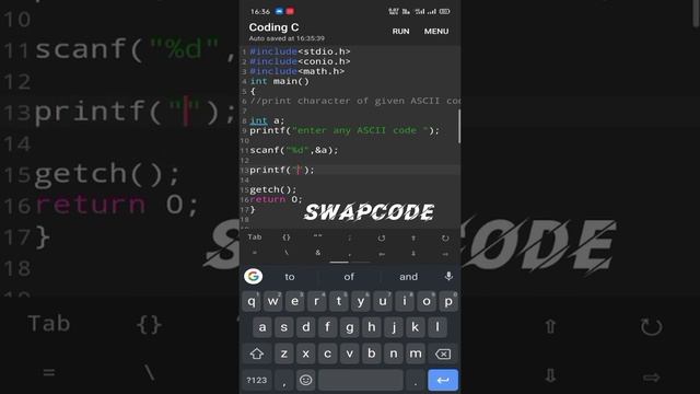 Print character by ASCII code #swapcode