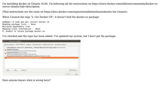 Ubuntu: Install docker on Ubuntu 16.04: Unable to locate package docker-ce смотреть онлайн