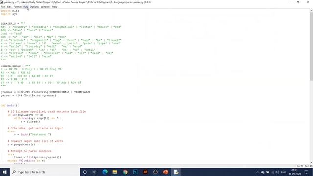 CS50 Artificial Intelligence - Project 6a - Parser using Python