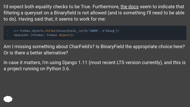 Django small bytestrings on model, what type should be used for modelling? смотреть онлайн