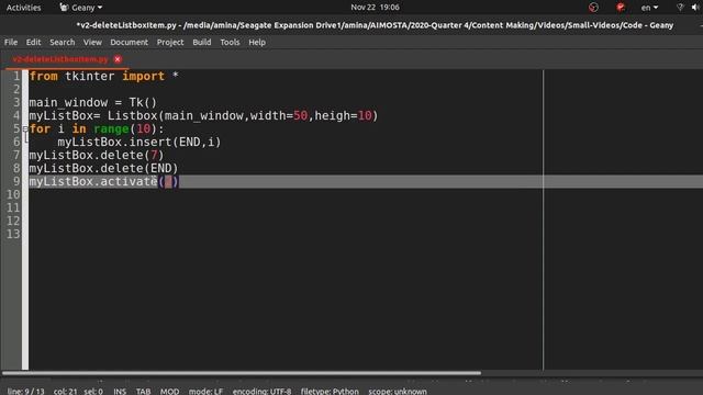 tkinter listbox: how to delete an item- Python 3 смотреть онлайн