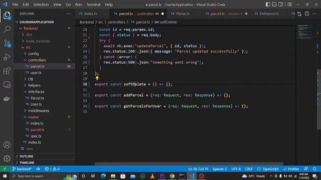 FULL STACK COURIER SERVICES APPLICATION ( ANGULAR NODE JS | TYPESCRIPT AND MSSQL | BACKEND) | DAY 9