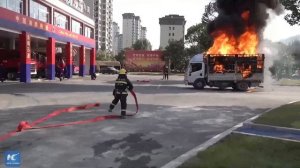 Quick-thinking driver races burning truck to fire station