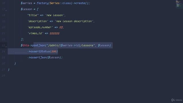 Udemy Laravel - 063 Testing Json APIs in Laravel   testing the lesson creation process