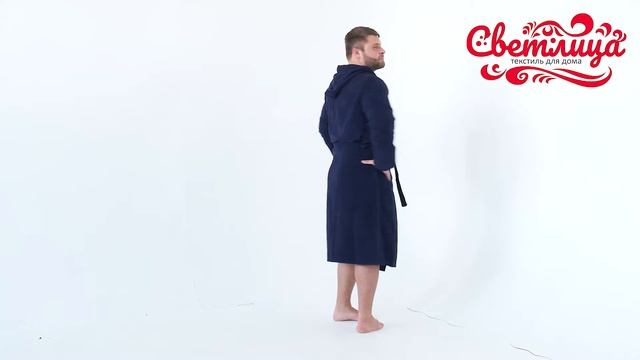 Мужской махровый халат с капюшоном (Темно-синий) - Светлица смотреть онлайн