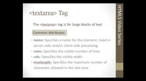 HTML5 Textarea Tags, The Textarea Teg Is For Large Blocks Of Text